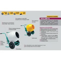 Imer - Bétonnière Brouette 0.3 KW Cuve Plastique 134 L Et Malaxage 100l - Rollbeta -Outil pour gros œuvre et béton Soldes 84628 3